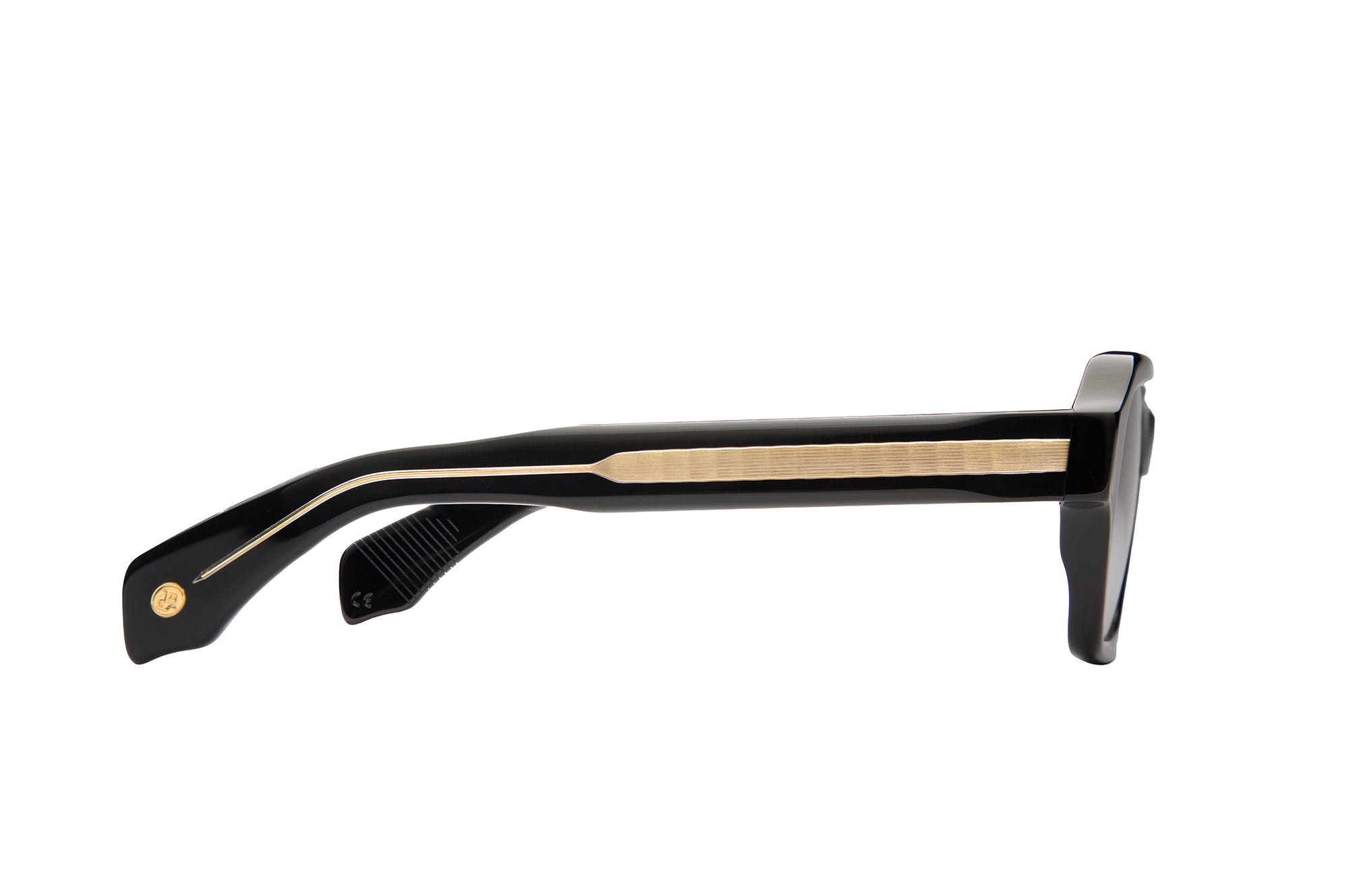 Side view of Dante Black sunglasses with grey lenses by J. Goldin — handcrafted Italian luxury eyewear.