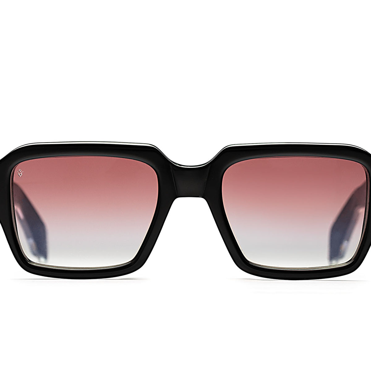 Dante square sunglasses in Black with rose lenses — luxury Italian-made eyewear by J. Goldin, Atlanta.