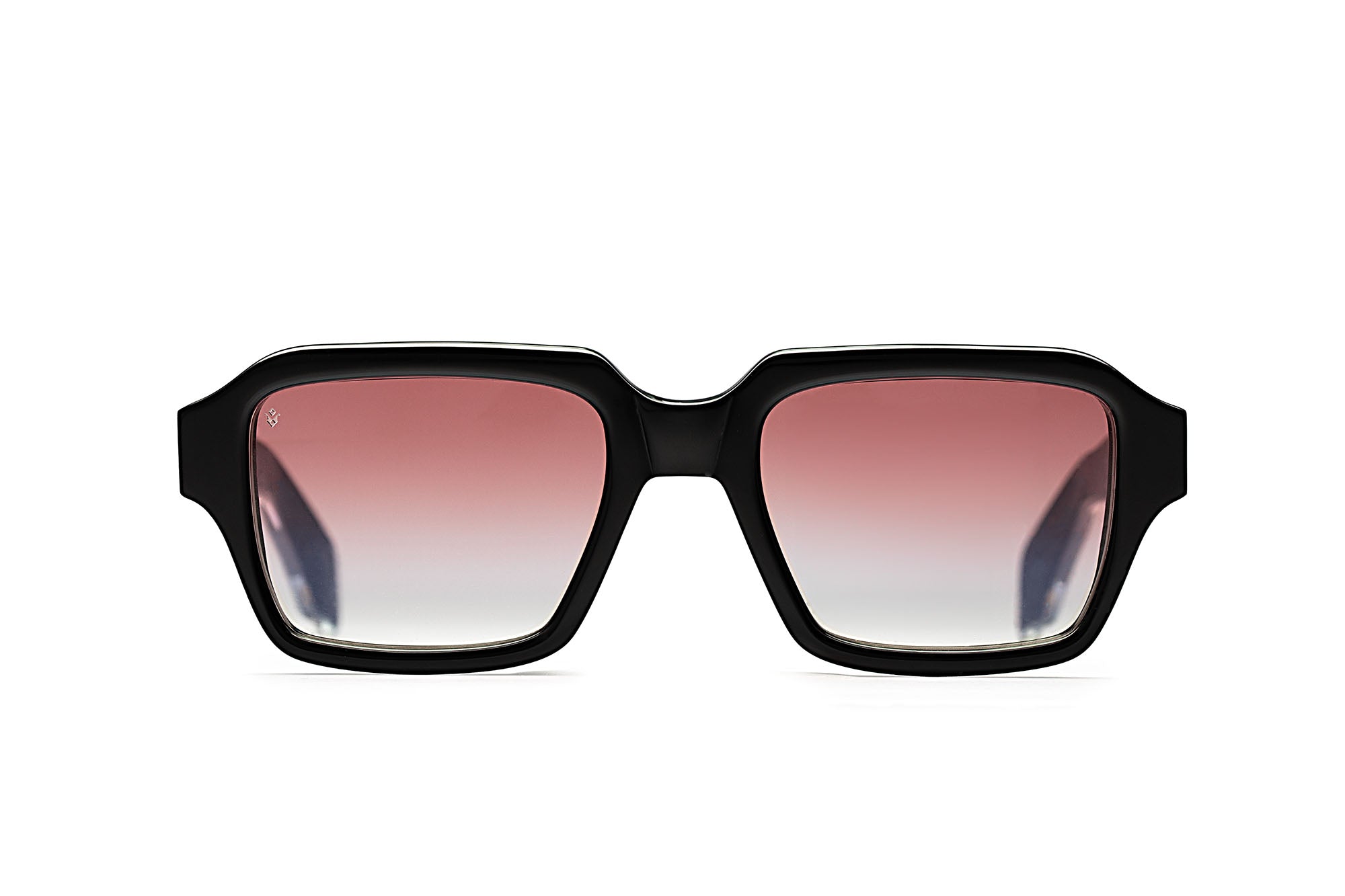 Dante square sunglasses in Black with rose lenses — luxury Italian-made eyewear by J. Goldin, Atlanta.
