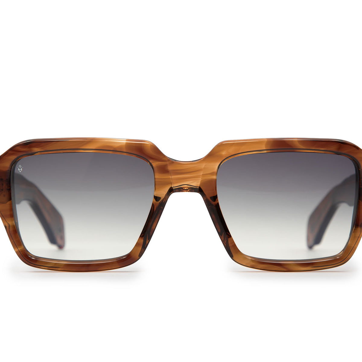 Dante square sunglasses in Dark Brown Demi with grey lenses — Italian-made luxury eyewear by J. Goldin, Atlanta.