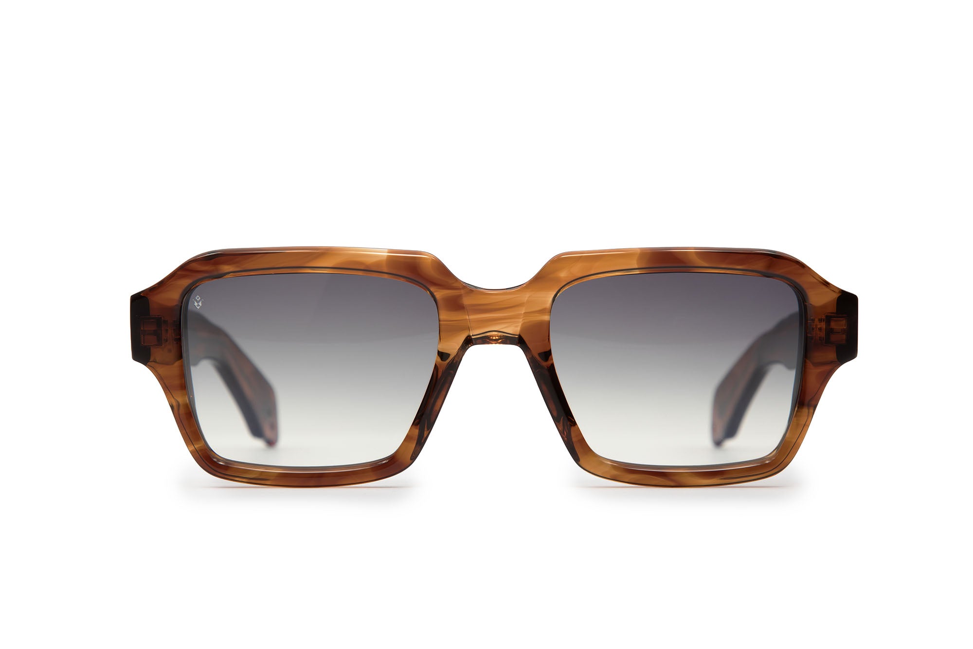 Dante square sunglasses in Dark Brown Demi with grey lenses — Italian-made luxury eyewear by J. Goldin, Atlanta.