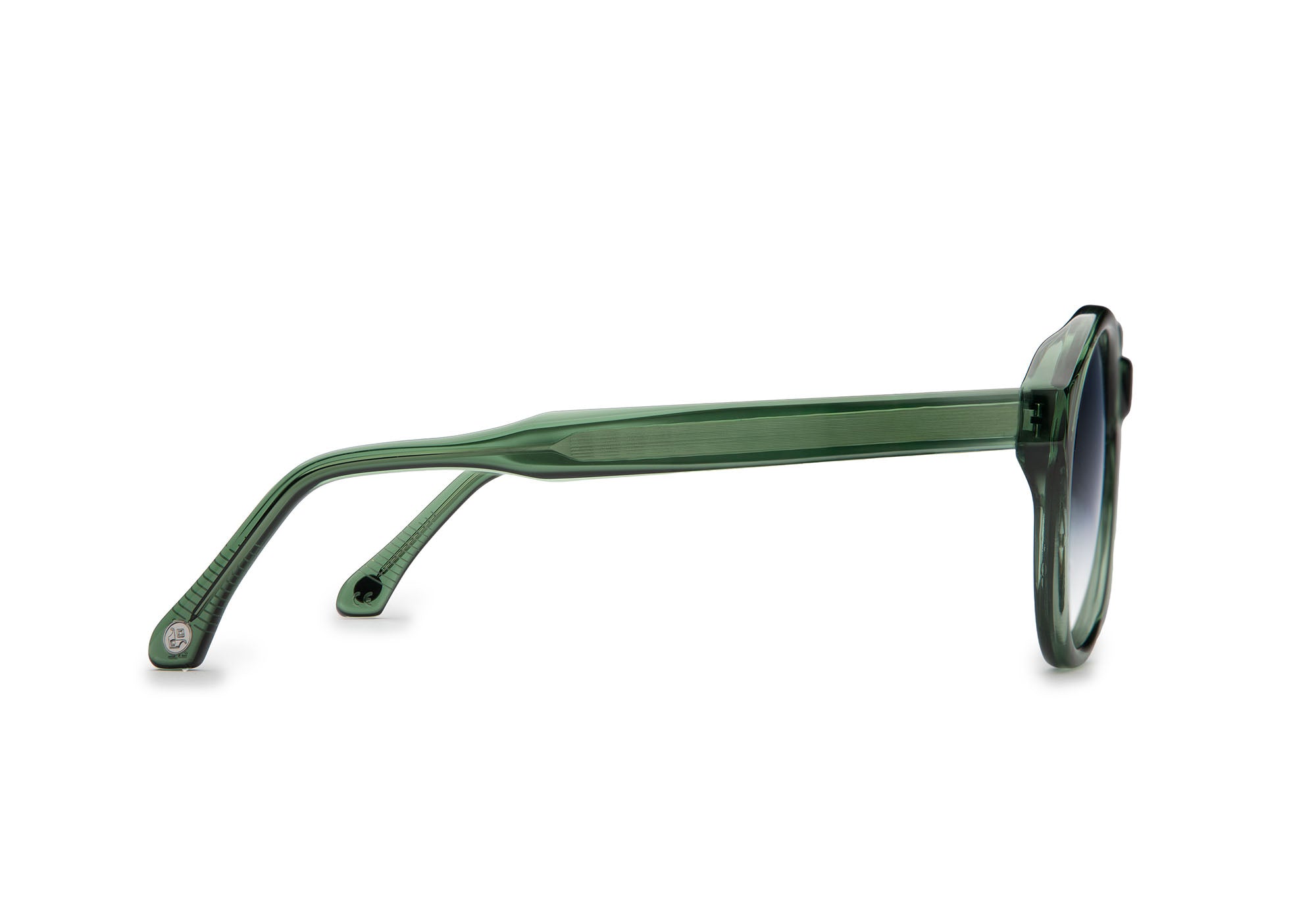 Side view of Eros Bottle Green sunglasses by J. Goldin — handcrafted Italian luxury eyewear.