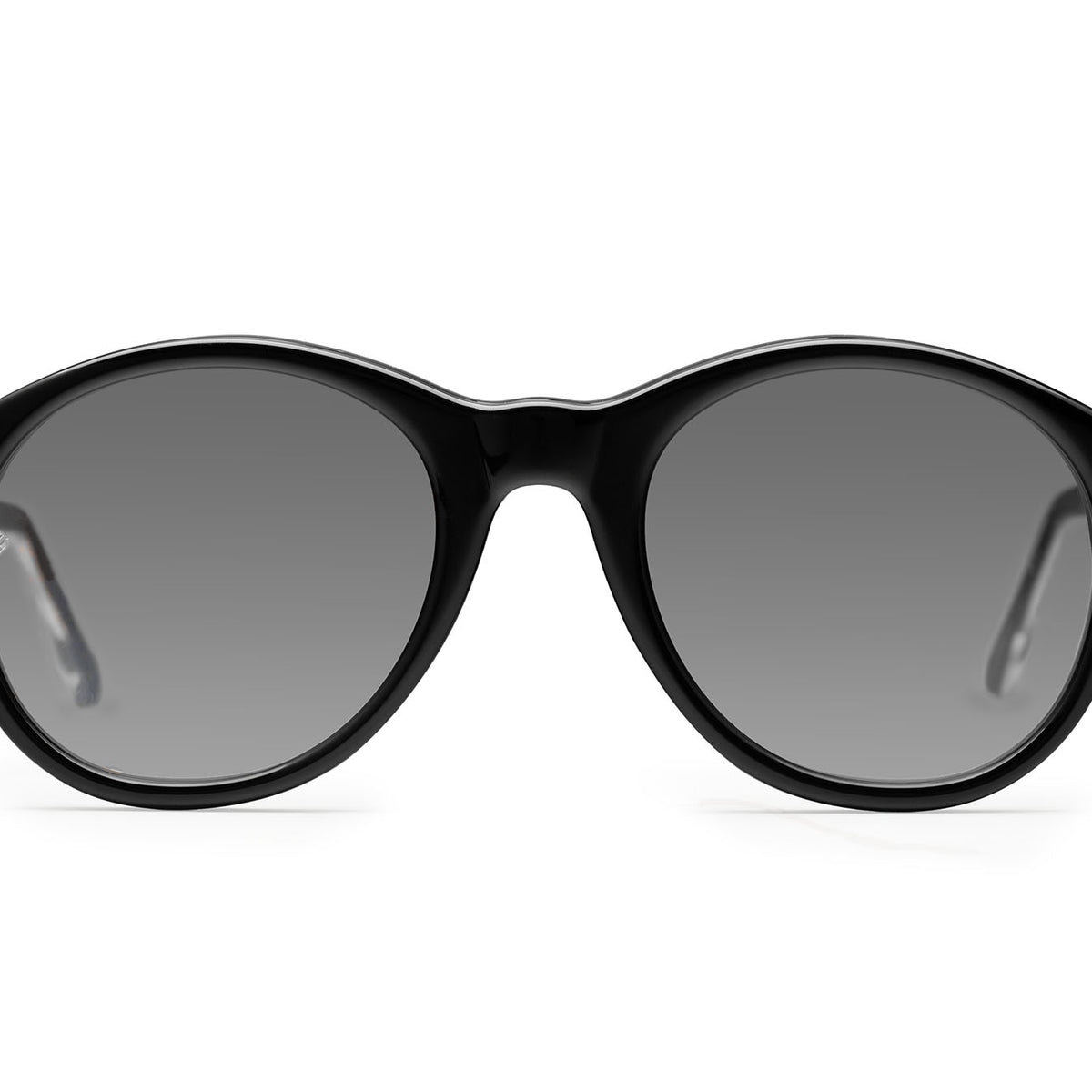 Eros round sunglasses in Black with grey lenses — Italian-made luxury eyewear by J. Goldin, designed in Atlanta.