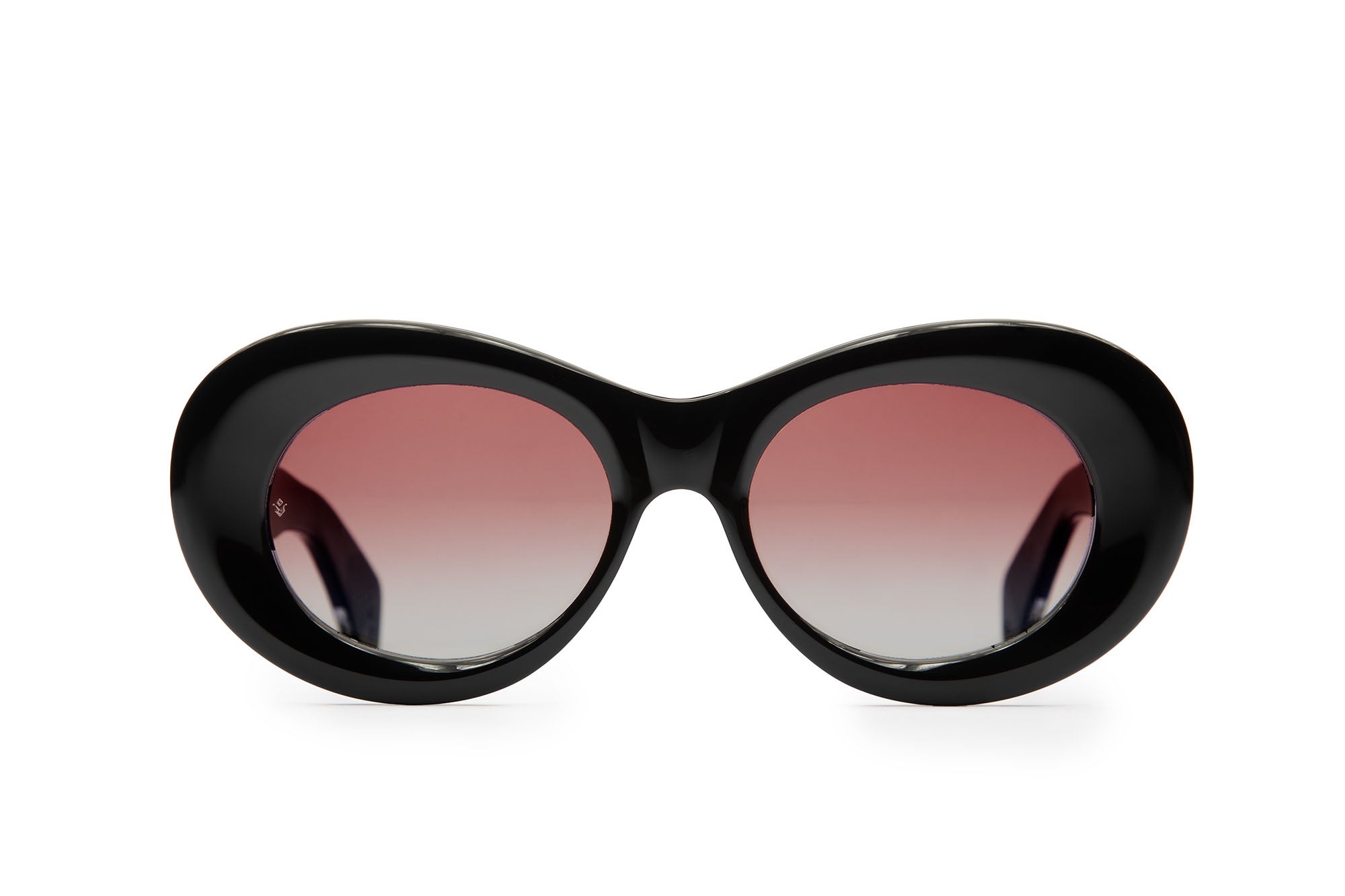 Fortuna cat-eye sunglasses in Black with rose lenses — Italian-made luxury eyewear by J. Goldin, designed in Atlanta.