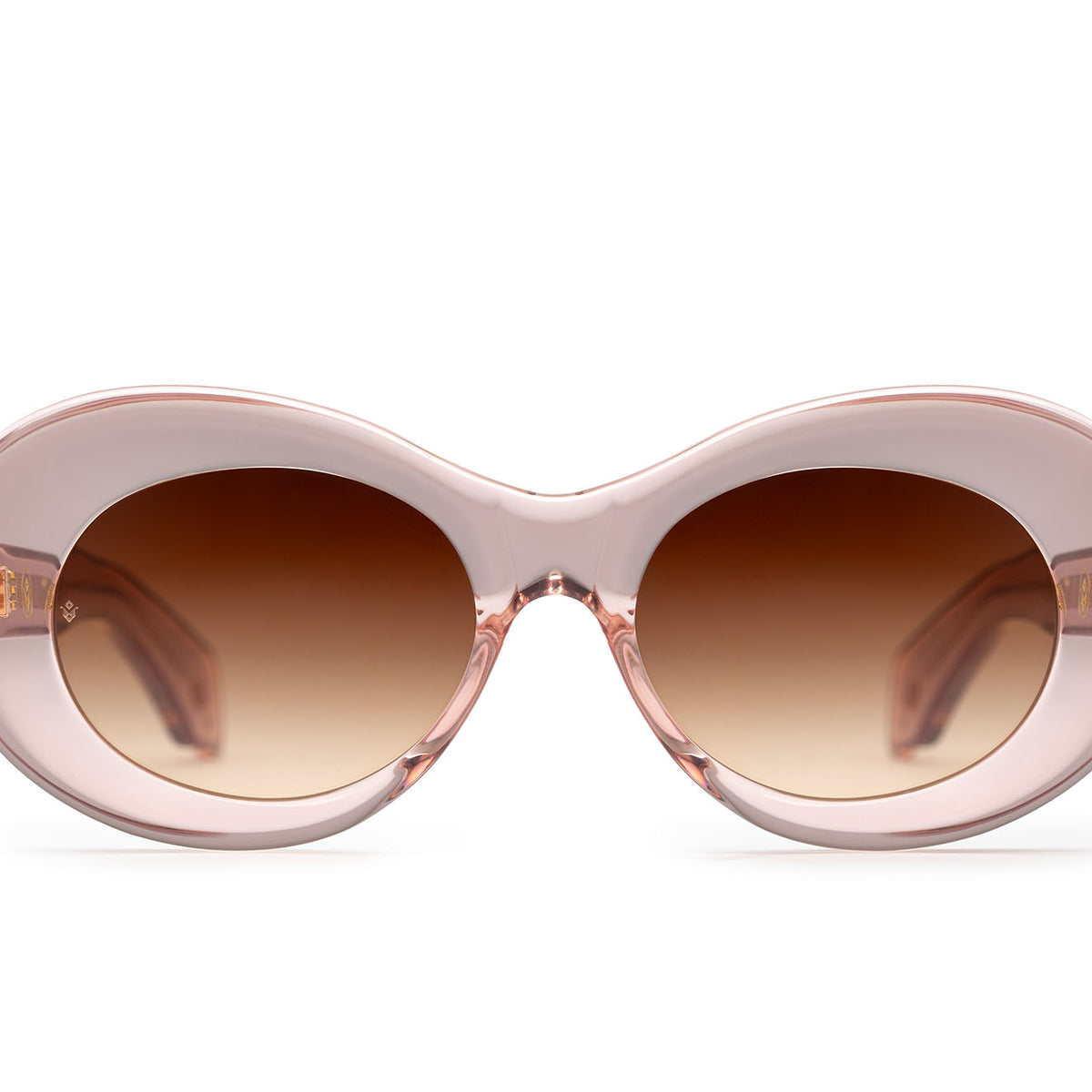 Fortuna cat-eye sunglasses in Tan Crystal with brown lenses — Italian-made luxury eyewear by J. Goldin, designed in Atlanta.