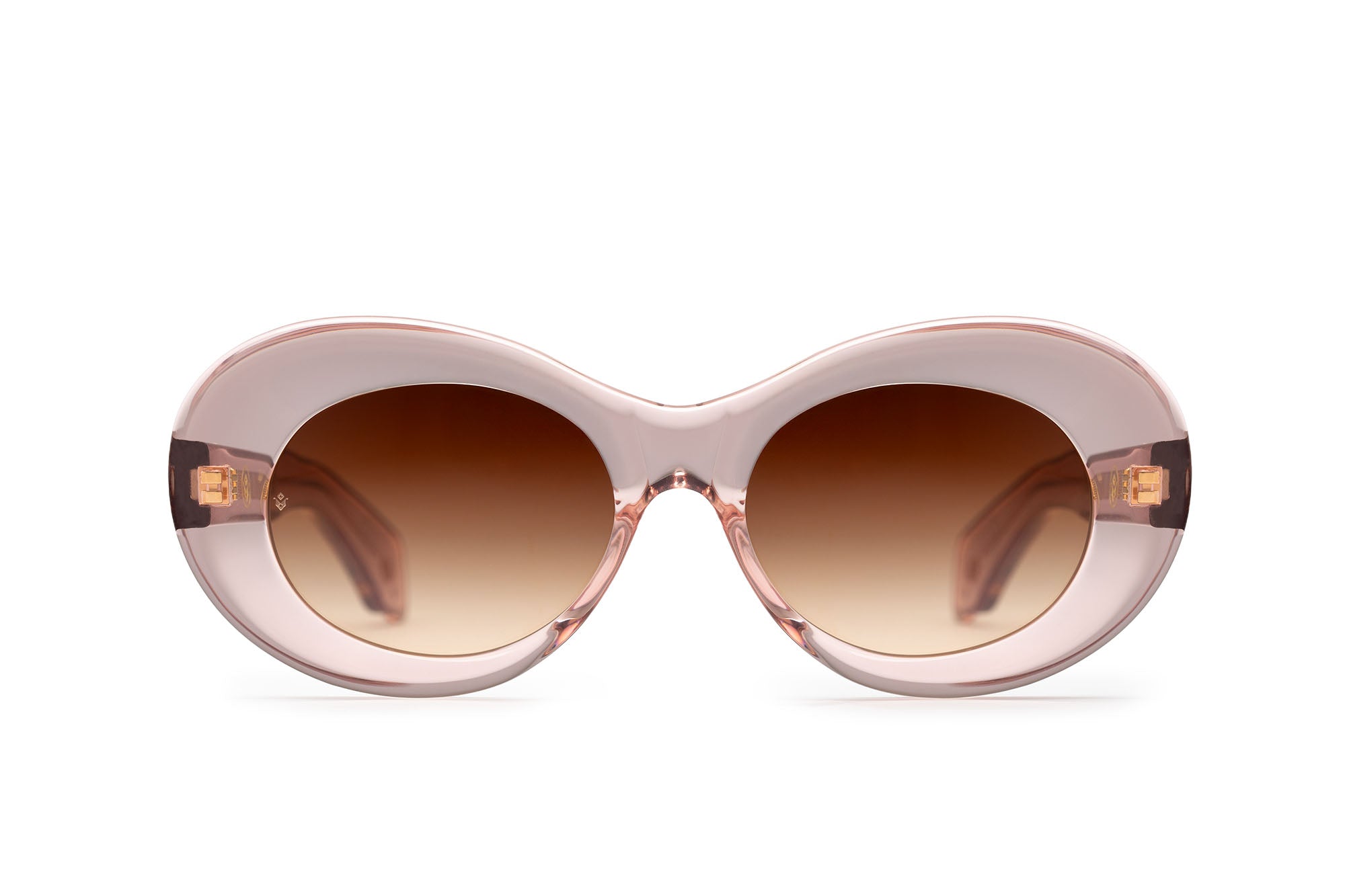 Fortuna cat-eye sunglasses in Tan Crystal with brown lenses — Italian-made luxury eyewear by J. Goldin, designed in Atlanta.