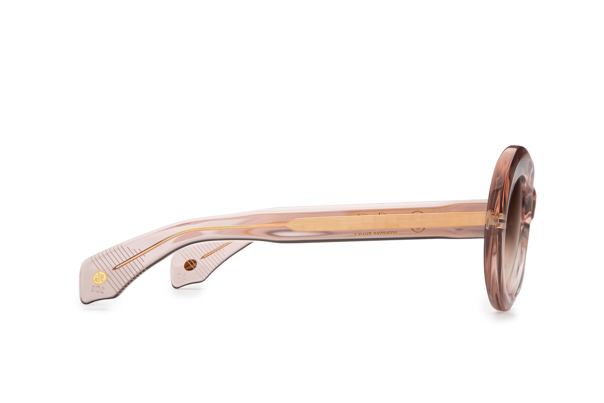 Side profile of Fortuna Tan Crystal sunglasses by J. Goldin — handcrafted Italian luxury eyewear.