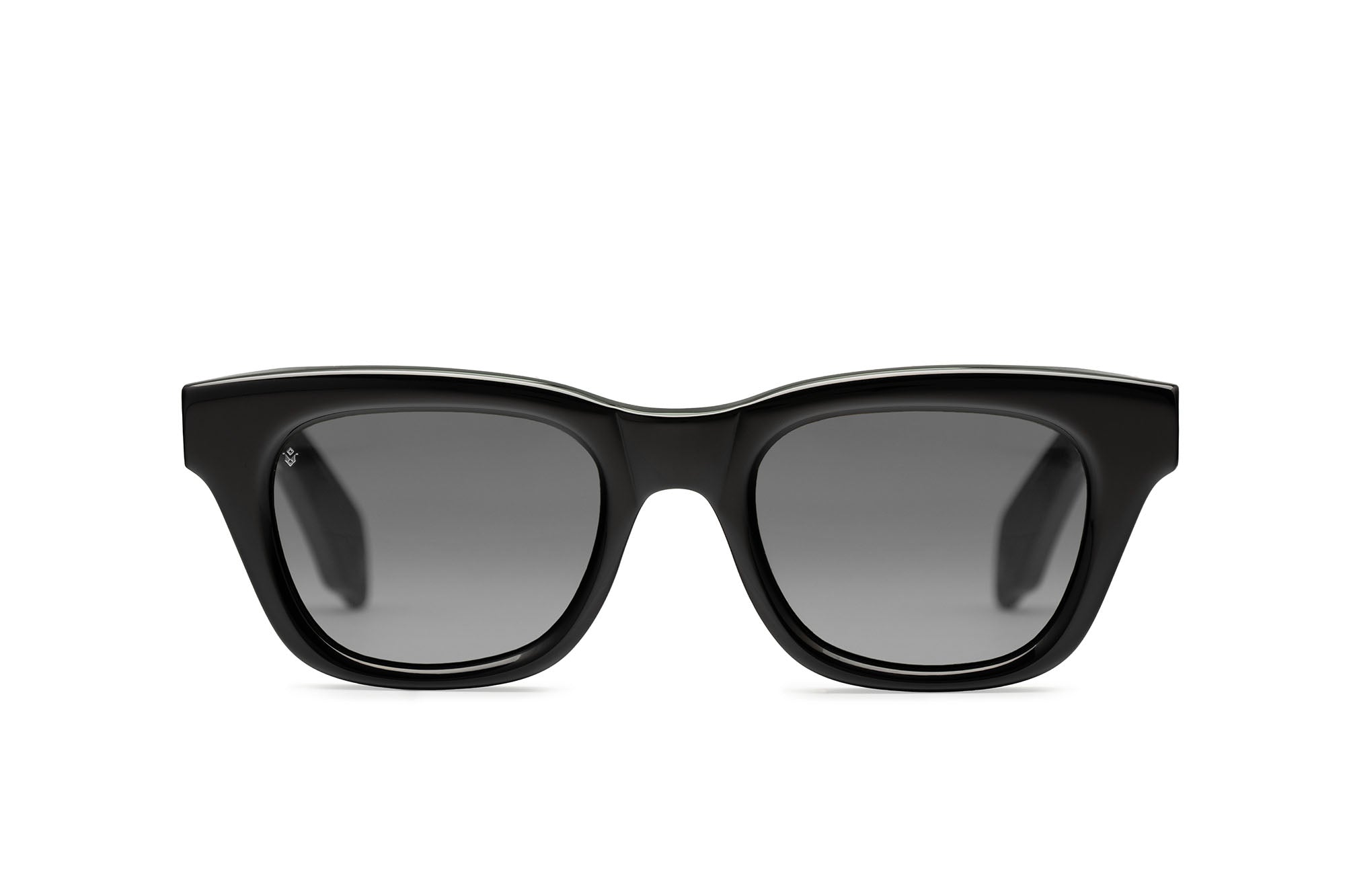 Jupiter square sunglasses in Black with grey lenses — Italian-made luxury eyewear by J. Goldin, designed in Atlanta.