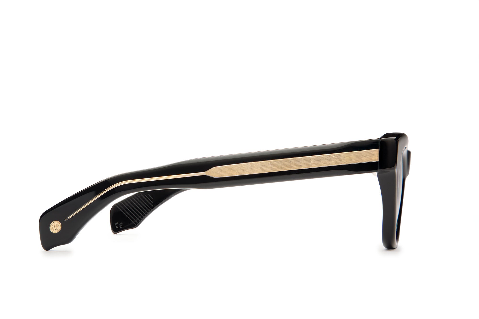 Side view of Jupiter Black sunglasses with grey lenses by J. Goldin — handcrafted Italian luxury eyewear.