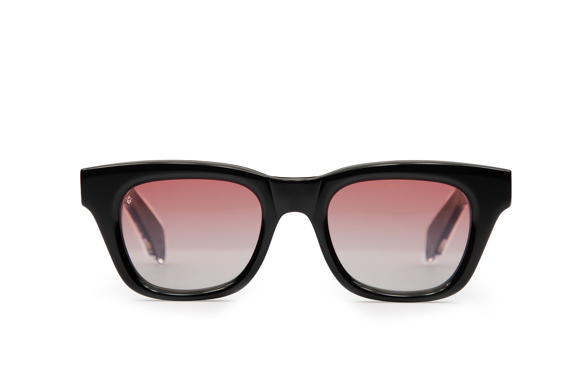 Jupiter square sunglasses in Black with rose lenses — luxury Italian-made eyewear by J. Goldin, designed in Atlanta.