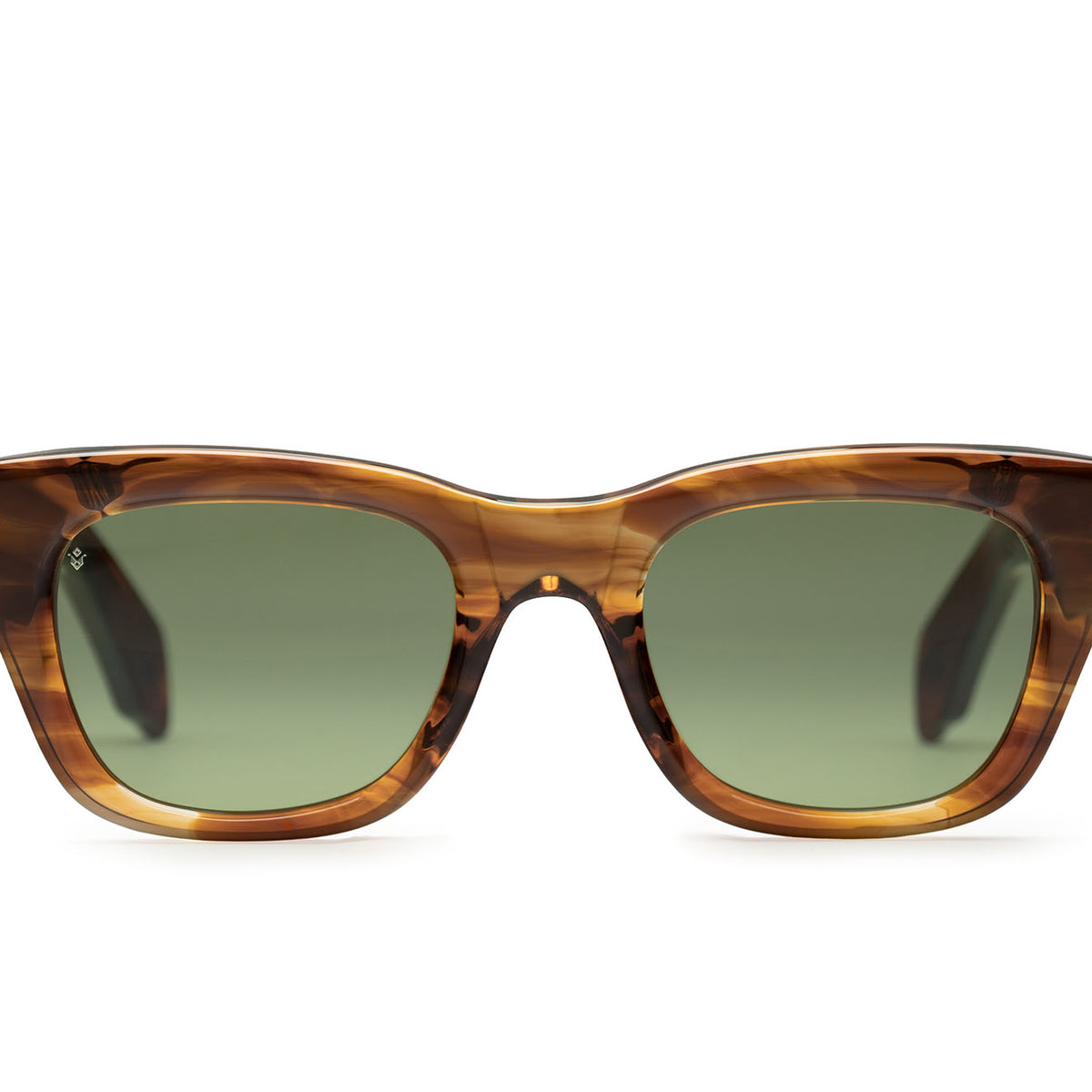 Jupiter square sunglasses in Dark Brown Demi with green lenses — Italian-made luxury eyewear by J. Goldin, Atlanta.