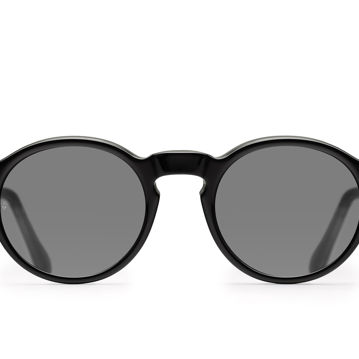 Orpheus round sunglasses in Black with grey lenses — Italian-made luxury eyewear by J. Goldin, based in Atlanta.