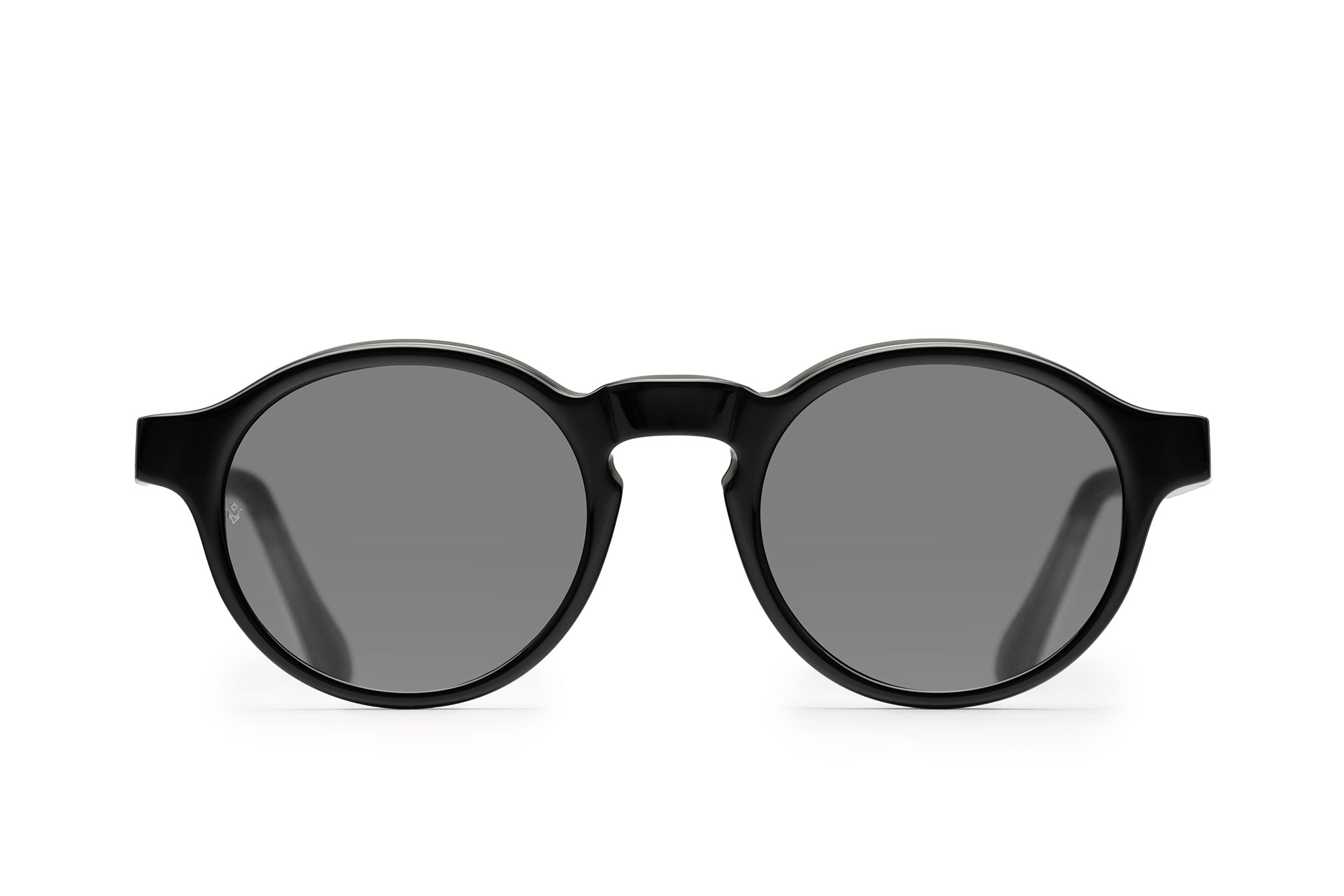 Orpheus round sunglasses in Black with grey lenses — Italian-made luxury eyewear by J. Goldin, based in Atlanta.