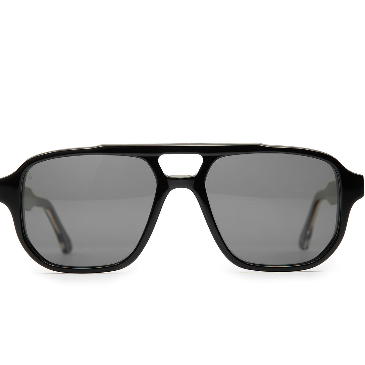 Stratos aviator sunglasses in Black with grey lenses — Italian-made luxury eyewear by J. Goldin, designed in Atlanta.
