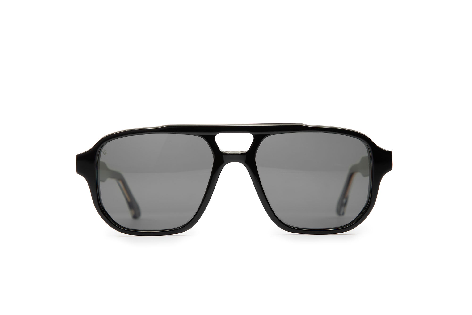 Stratos aviator sunglasses in Black with grey lenses — Italian-made luxury eyewear by J. Goldin, designed in Atlanta.