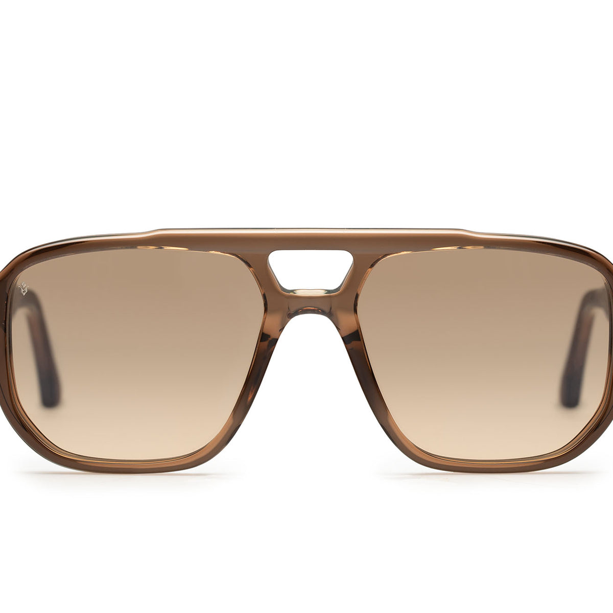 Stratos aviator sunglasses in Dark Brown Crystal with light brown lenses — luxury Italian-made eyewear by J. Goldin.