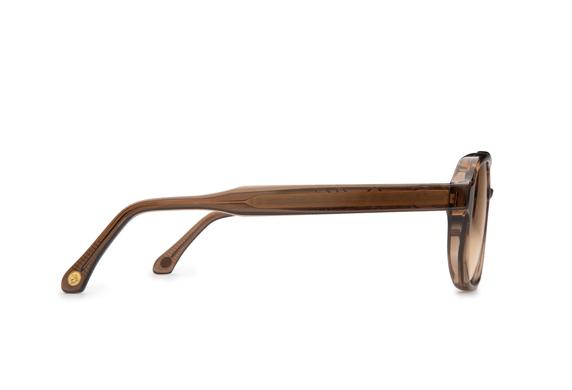 Angled profile of Stratos Dark Brown Crystal sunglasses by J. Goldin — handcrafted Italian eyewear.