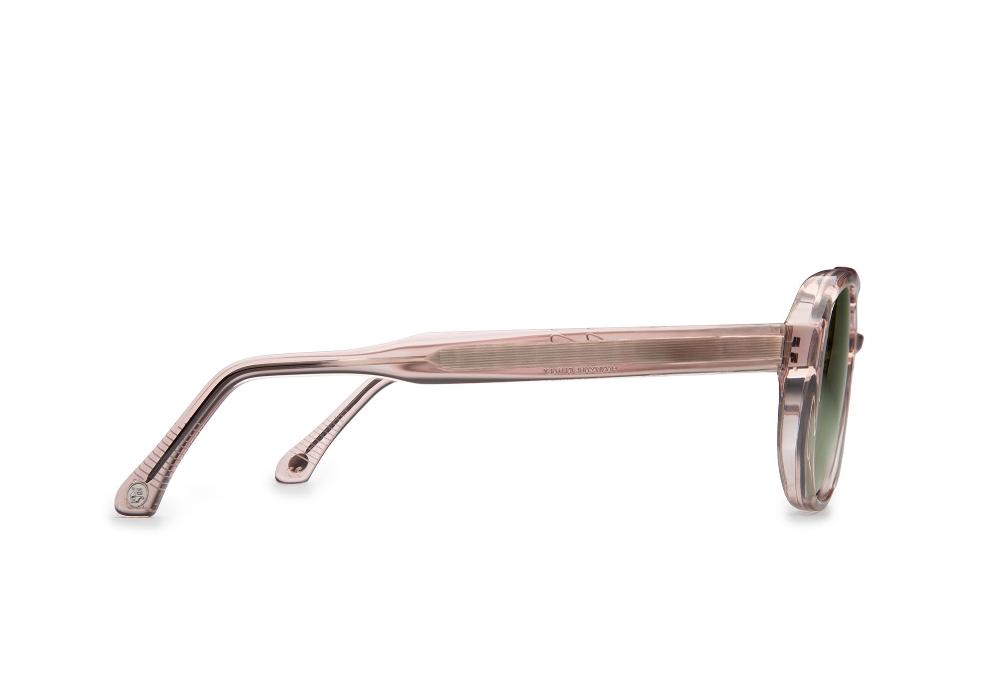 Side view of Stratos Tan Crystal sunglasses by J. Goldin — handcrafted Italian eyewear made in Italy.