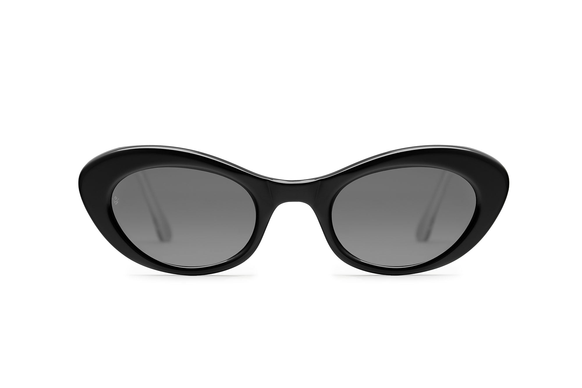 Vesta cat-eye sunglasses in Black with grey lenses — Italian-made luxury eyewear by J. Goldin, designed in Atlanta.