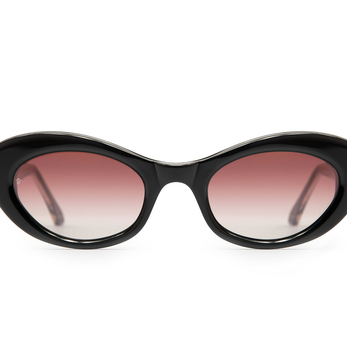 Vesta cat-eye sunglasses in Black with rose lenses — Italian-made luxury eyewear by Atlanta brand J. Goldin.