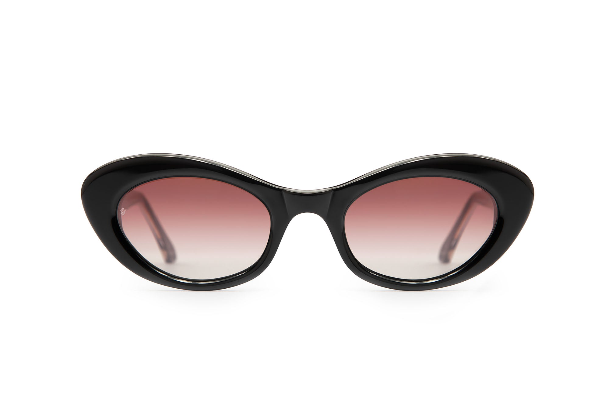 Vesta cat-eye sunglasses in Black with rose lenses — Italian-made luxury eyewear by Atlanta brand J. Goldin.