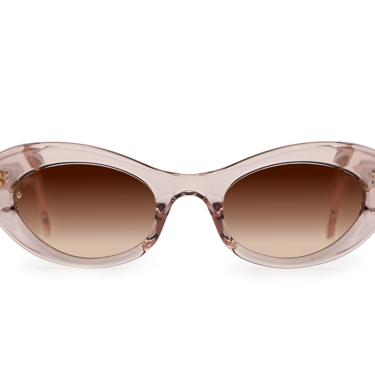 Vesta cat-eye sunglasses in Tan Crystal with brown lenses — Italian-made luxury eyewear by J. Goldin, designed in Atlanta.