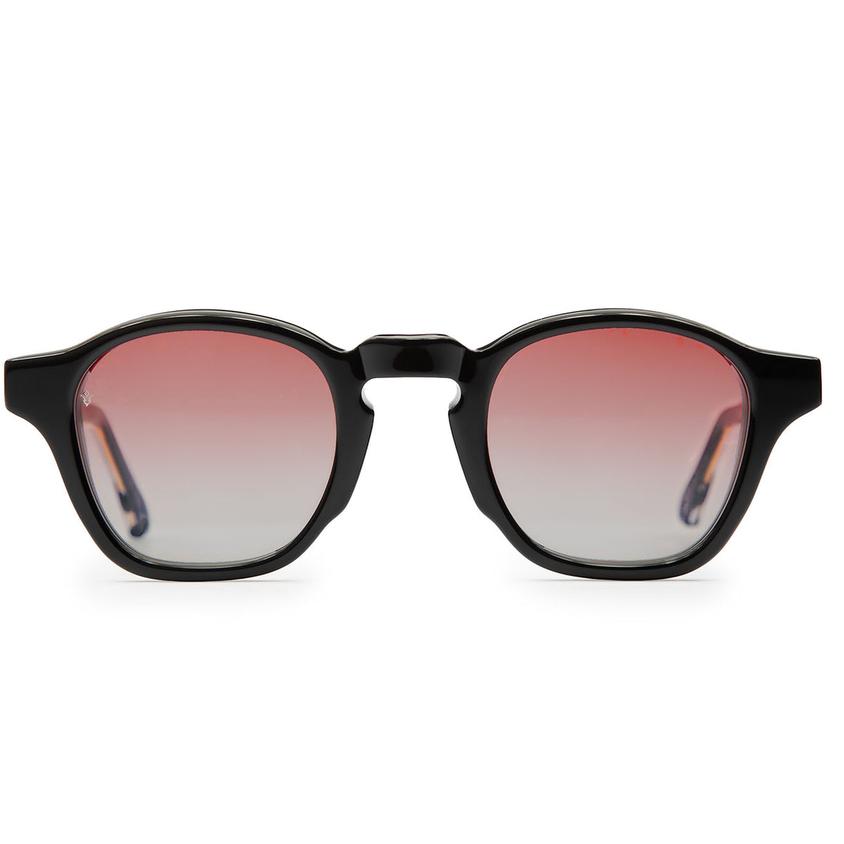 Virgil round black sunglasses with rose lenses — Italian-made luxury eyewear by J. Goldin, designed in Atlanta.