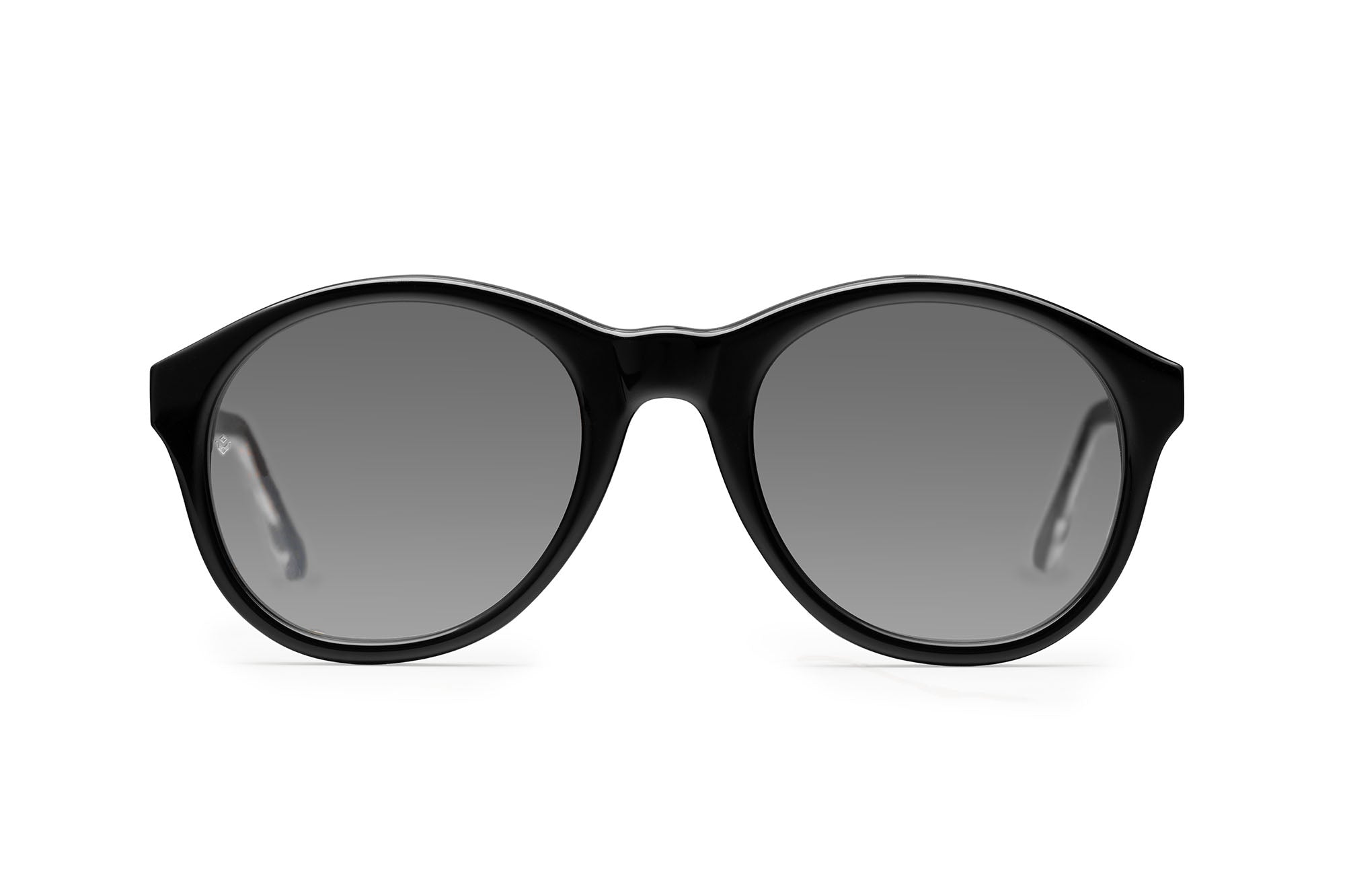 Eros round sunglasses in Black with grey lenses — Italian-made luxury eyewear by J. Goldin, designed in Atlanta.