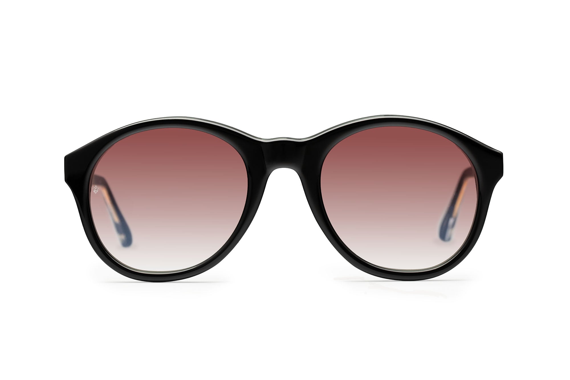 Eros round sunglasses in Black with rose lenses — Italian-made luxury eyewear by J. Goldin, designed in Atlanta.