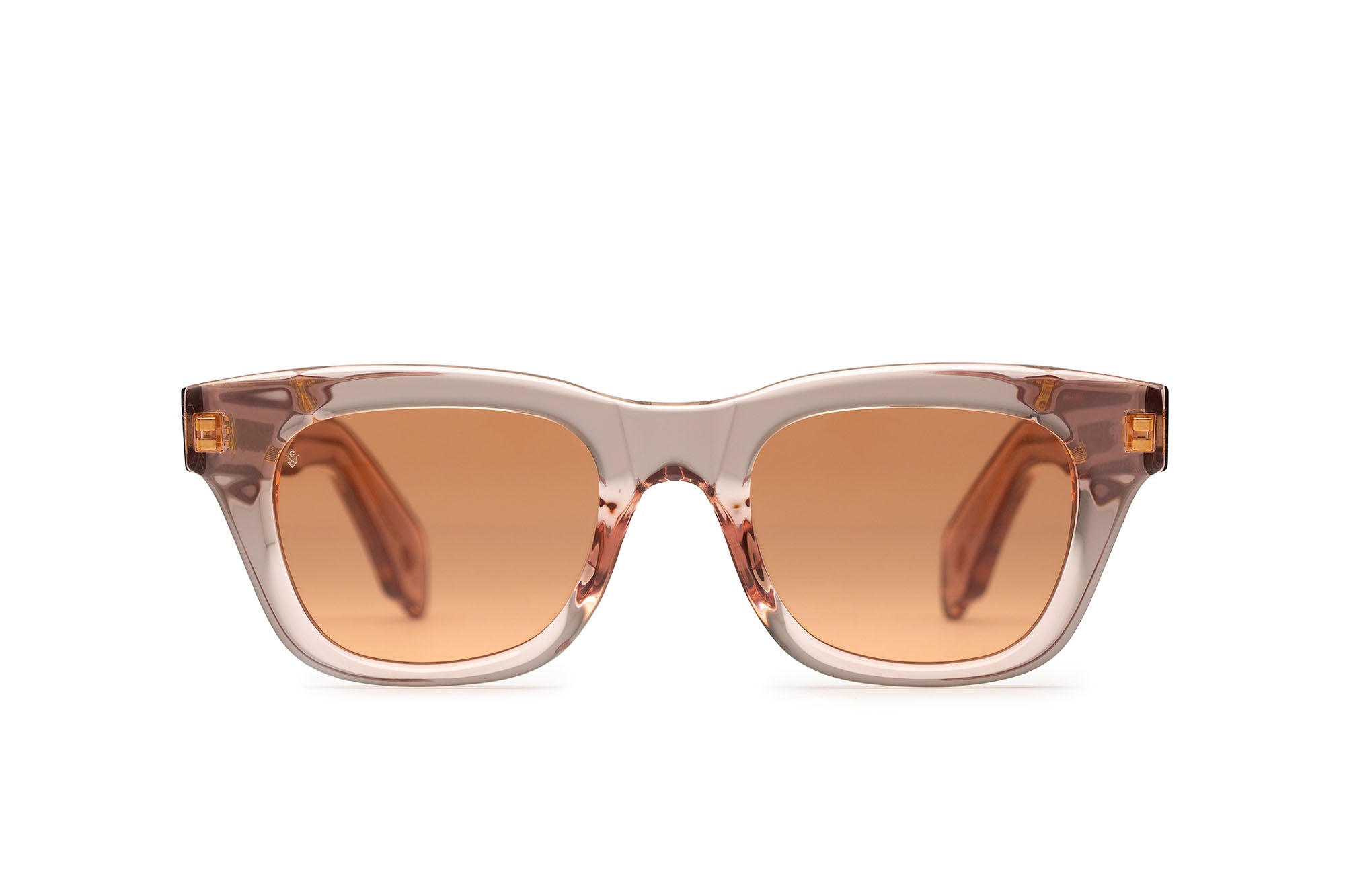 Jupiter square sunglasses in Tan Crystal with brown-red lenses — Italian-made luxury eyewear by J. Goldin, Atlanta.