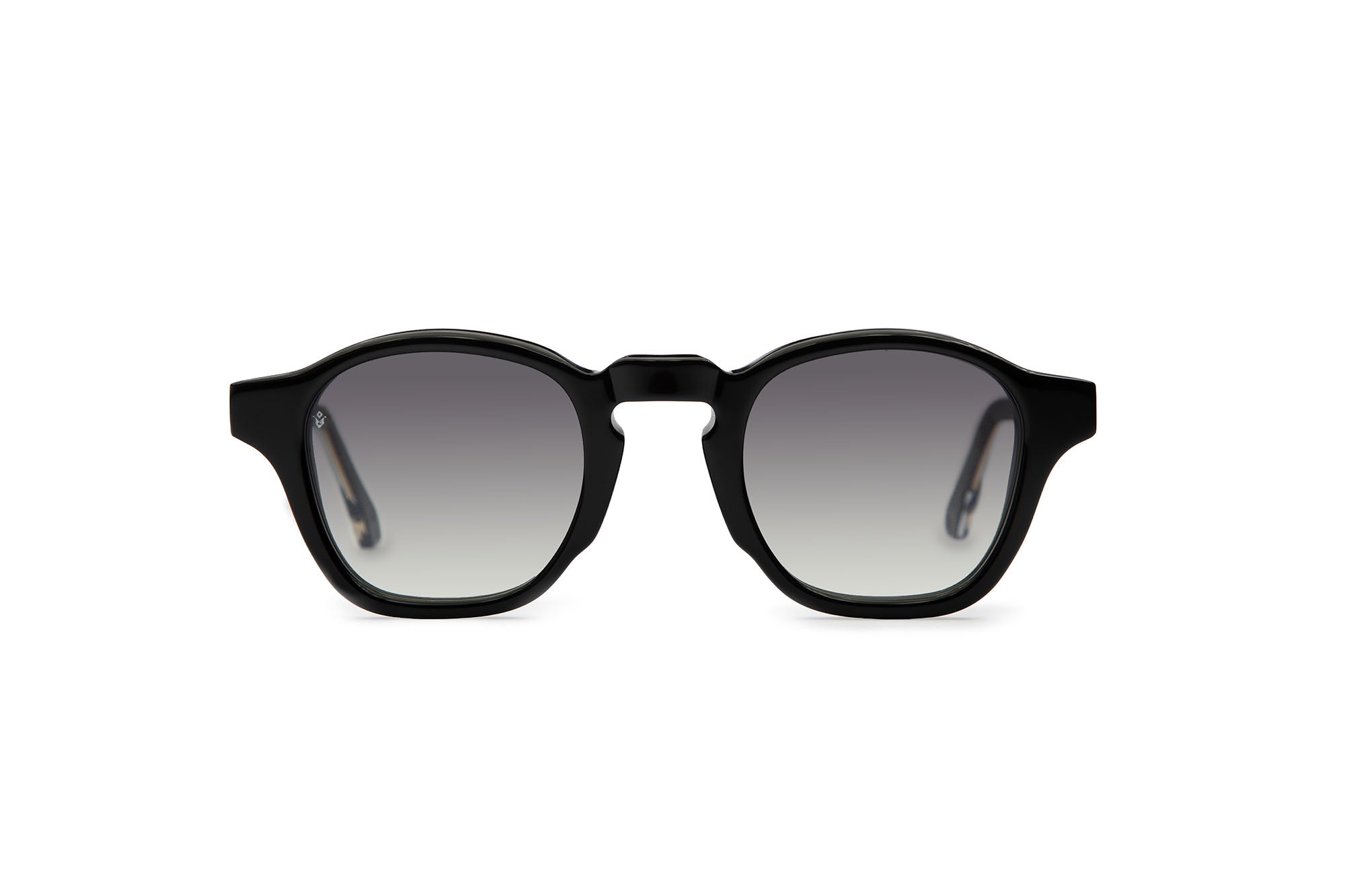 Virgil round black sunglasses with grey lenses — luxury Italian-made eyewear by Atlanta brand J. Goldin.